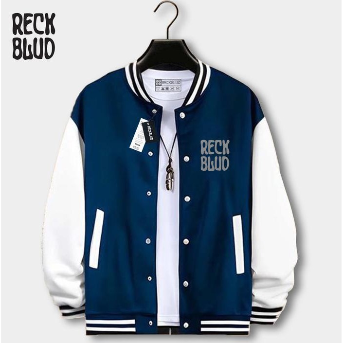 Saint Barkley - Jaket Varsity Baseball Kancing Atbh Text Silver Keren Unisex Original Hitam Putih, M