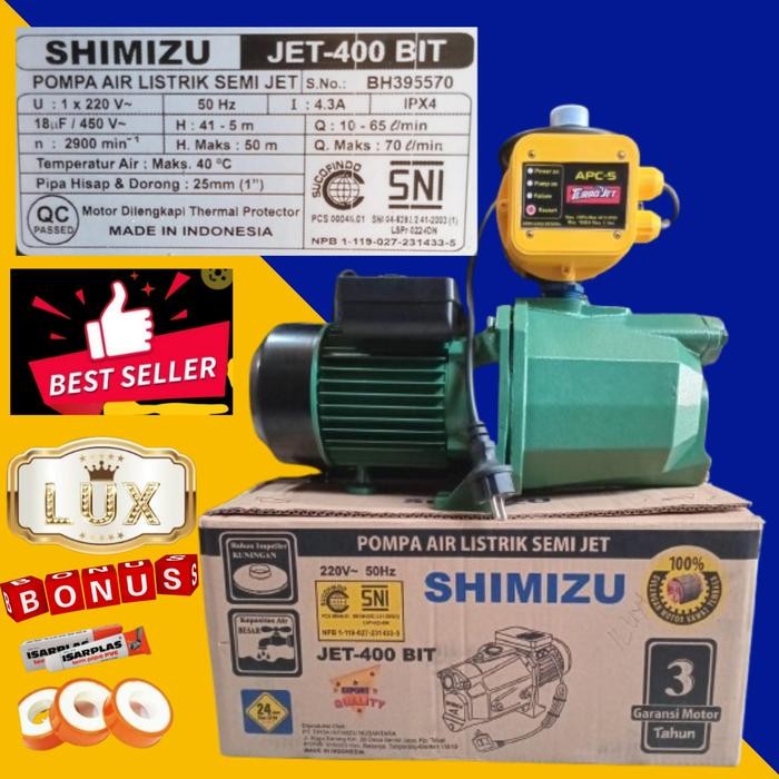 Promo Harga Mesin Pompa Air Pendorong Shimizu Semi Jet Pump 400 Bit Otomatis Jet400 Sumur Dangkal