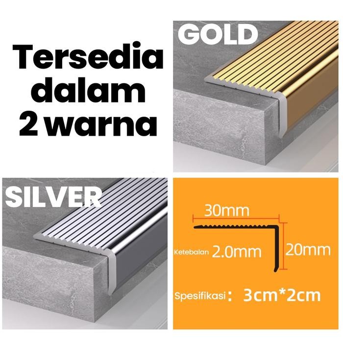 LIS TANGGA ALUMINIUM 2MM / STEP NOSING ALUMINIUM / LIS SIKU TANGGA 2MM GOLD, SILVER *