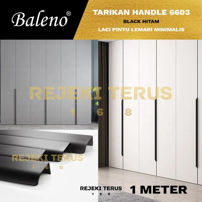 Tarikan 6603 1 METER Handle Pintu Lemari Hitam Black Panjang Minimalis *