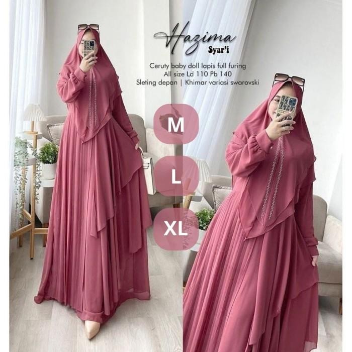 (Allthebest) Baju Gamis Wanita Syari Terbaru Set Hijab Khimar Pesta Jumbo Busui