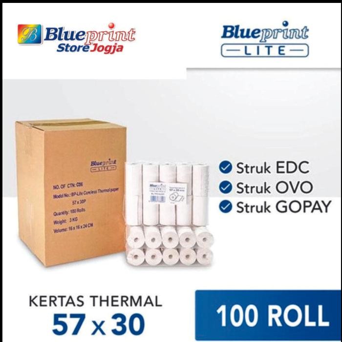 

KERTAS THERMAL KASIR STRUK EDC BLUEPRINT LITE 57x30 , 57 x 30 - 1 Dus