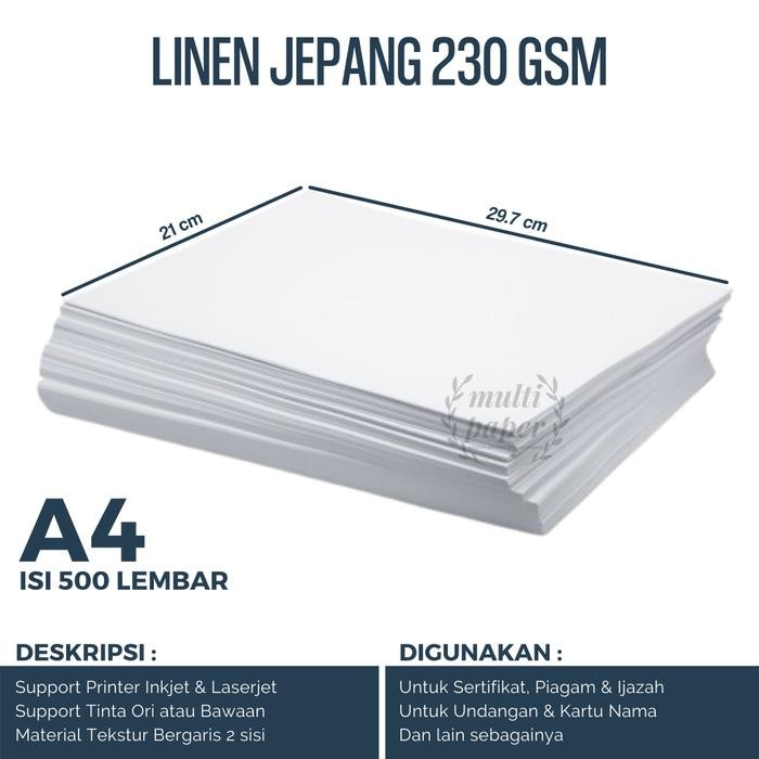 

Kertas Linen A4 230 gr isi 500 lembar / Kertas Linen Jepang 230 gr A4