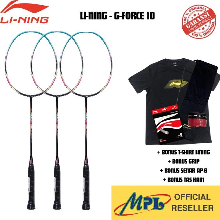Racket Badminton Lining G-Force 10+Ts+Gp-20+Ap-6+1 Bag 098-4 Terbaru Best Quality 100% Original