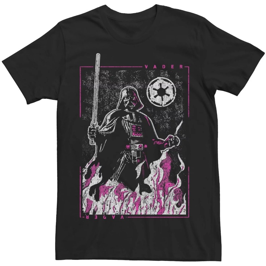 Kaos Star Wars Darth Vader Empire Emblem Pink Flame Portrait T-Shirt Katun CrewNeck Unisex Pria Wani