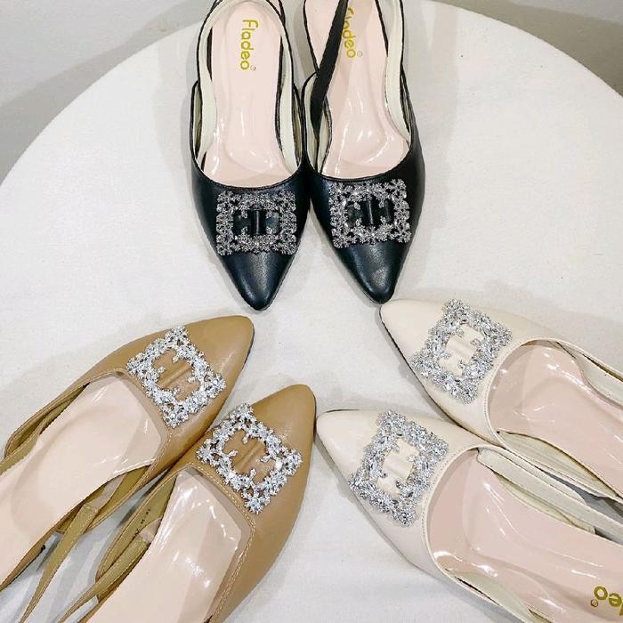 alfa Fladeo Sandal Perempuan Heels Selop Mewah Tali Belakang Kotak Mewah Shoes Wanita Sendal Karet
