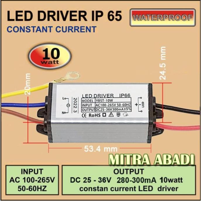 LED Driver 10 Watt 300 mA Casing Besi WATEROOF *