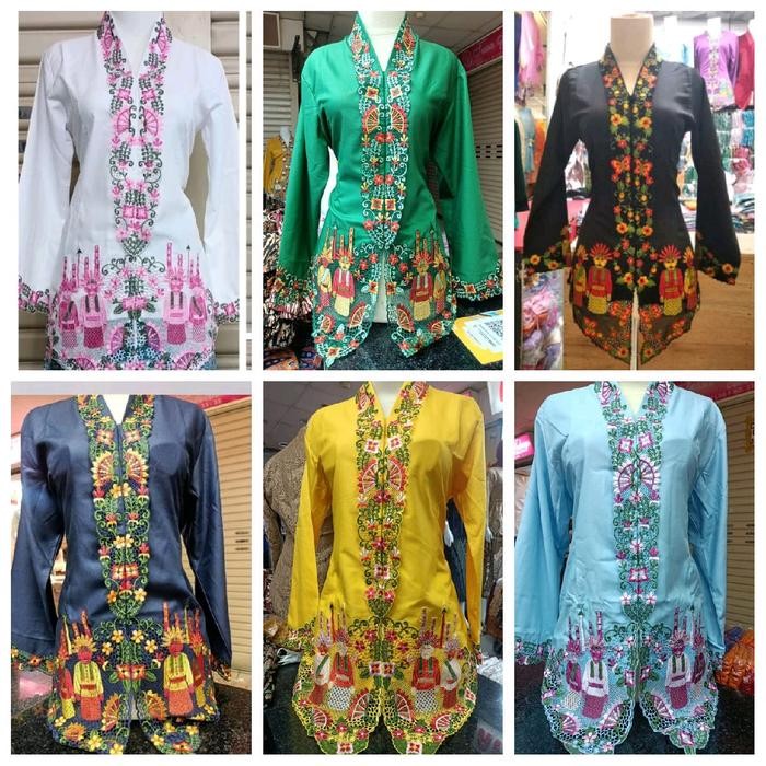 KEBAYA ENCIM PUTIH POLOS BORDIR SENADA PUTIH DAN HITAM