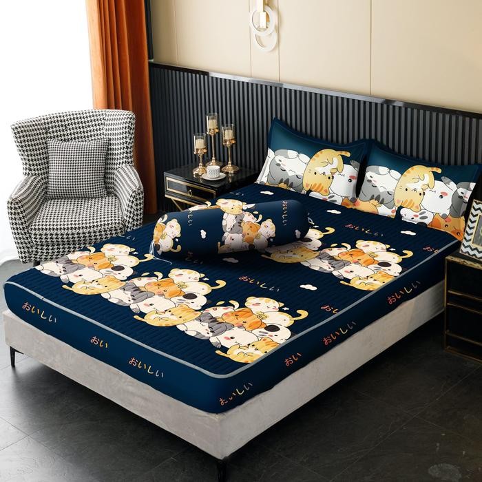 KADM Sprei Waterproof 180X200 Plus Sarung Bantal Dan Guling Merk Texania