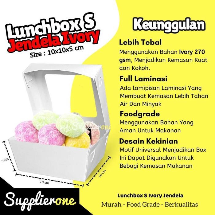 Lunch Box S Jendela Ivory Isi 50/ Lunch Box Paper / Paper Lunch Box Pasti Ori