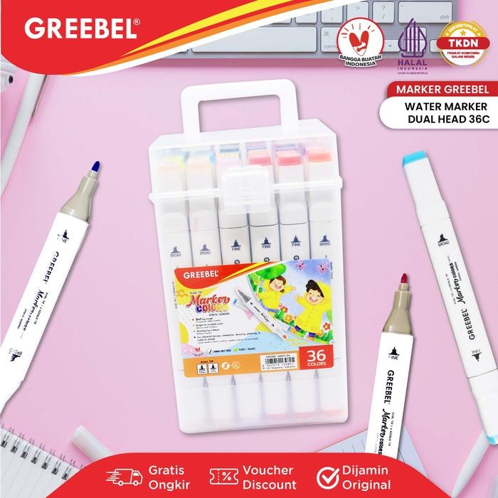 

Greebel Spidol Warna Warni 1 Set / Spidol Water Marker Dual Head (36 Warna) / Spidol Warna / Sketch