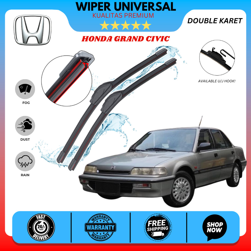 Wiper Dual Karet Mobil Honda Grand Civic Kaca Depan Mobil Satu Set Kiri Kanan