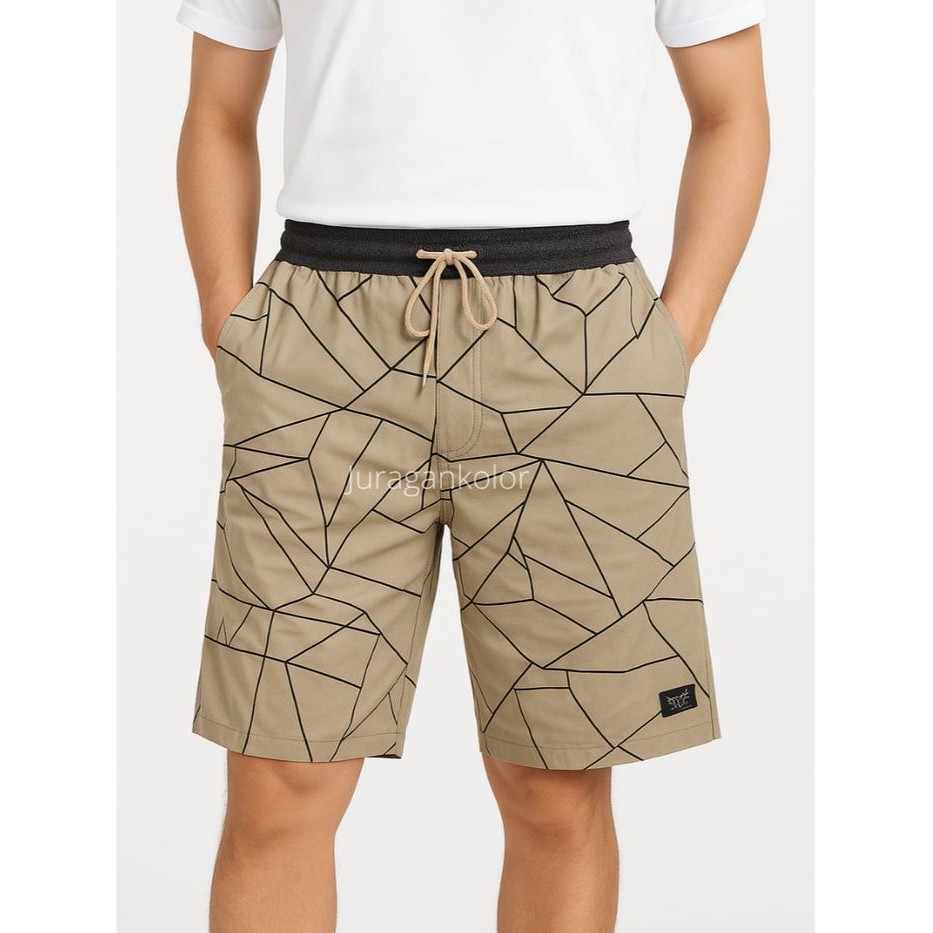 OMK_ Celana Pendek Pria Dewasa Motif Abstrak Chino Cowok Short Pants Rib