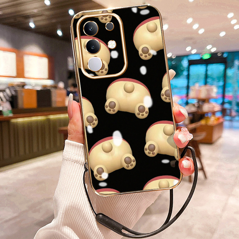 Casing Hp Untuk  VIVO Y29 4G Case Pantat beruang Pelapisan Mewah Cesing Lanyard ponsel Kesing siliko