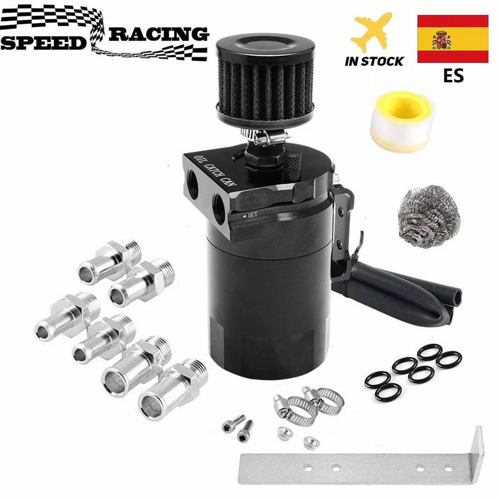 IMPORT Car Baffled Oil Catch Can Reservoir Tank with Air Filter Breather Baffled Aluminum Fittings