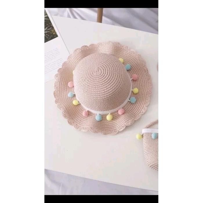 4-8 Tahun Import Topi Pantai Anak Perempuan Motif Pita Bunga Fashion Aksesoris Kepala