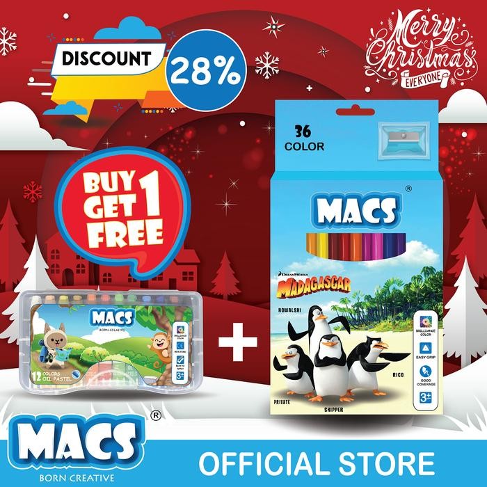 

MACS Holiday Bundle 36 Madagascar Color Pencils + 12 Warna Oil Pastel Crayon