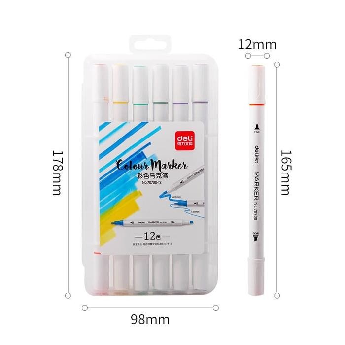 

Deli spidol desain profesional 12 warna ujung ganda 70700-12