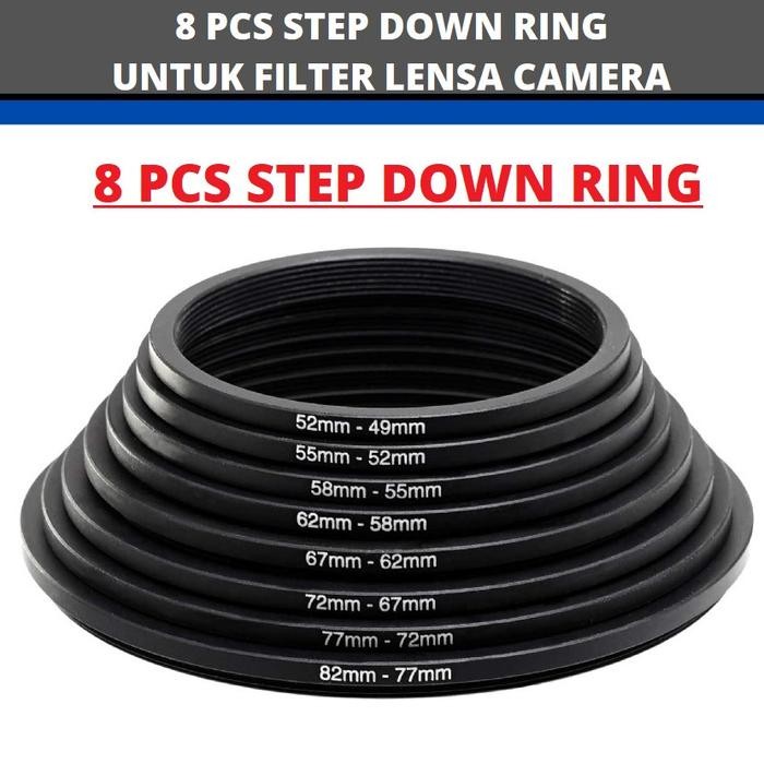 ID'' 8 PCS STEP DOWN RING ADAPTER FILTER LENSA 82MM 77 72 67 62 58 55 52 49