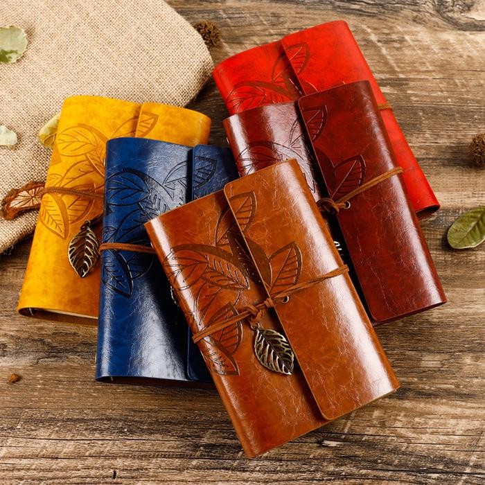 

I77W Buku Agenda Kerja Notebook Catatan Binder Kulit Retro Kertas B7