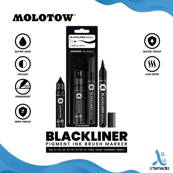 

I77W Spidol Permanen Molotow Blackliner Brush Pigment Ink Permanent Marker