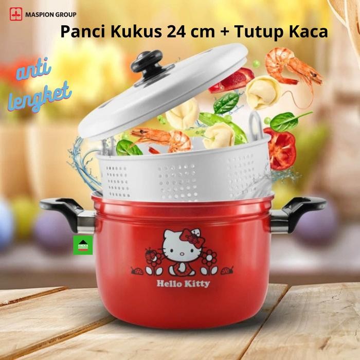 Maspion - Panci 24 Cm Kukus + Tutup Kaca Hello Kitty Serbaguna