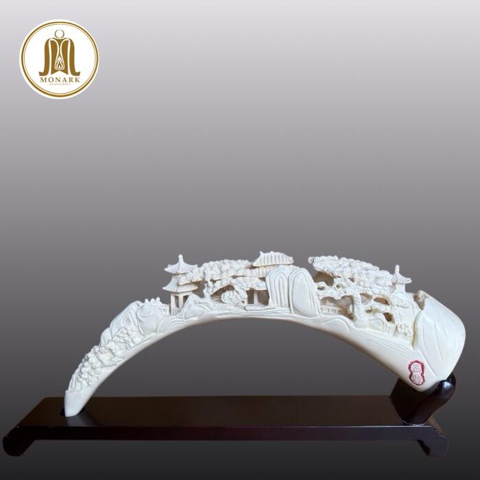 Gading Dengan Ukiran Pemandangan Asia Gading Ukir Elfenbein Display
