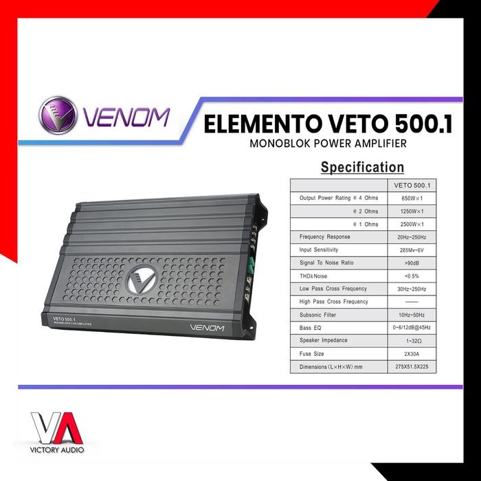 POWER AMPLIFIER MONOBLOCK AUDIO MOBIL VENOM ELEMENTO VETO 500.1 1CH