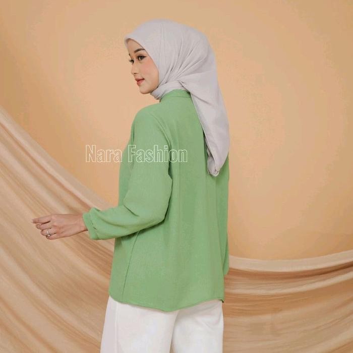 Atasan wanita kekinian Baju Wanita Kancing Nyaman Biru Panjang Kerah Sanghai Atasan Polos - Airflow,