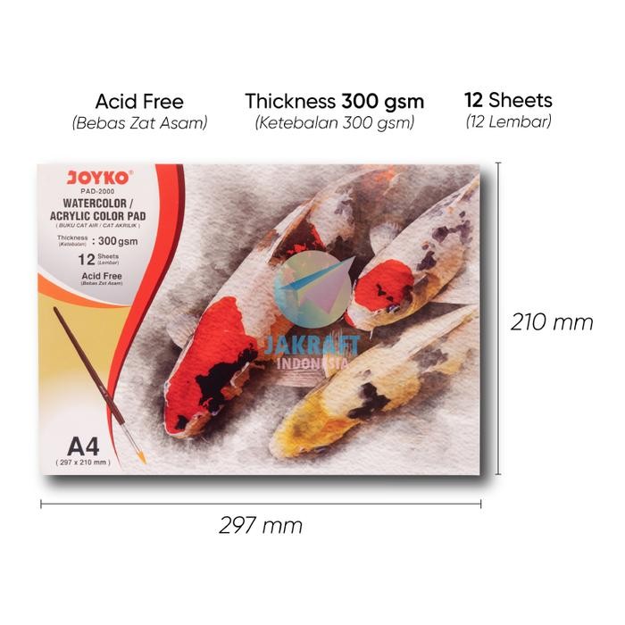 

SARI (12 Lembar) Kertas Kanvas Lukis A4 Joyko Pad-2000 Watercolor Acrylic Paper Tebal 300