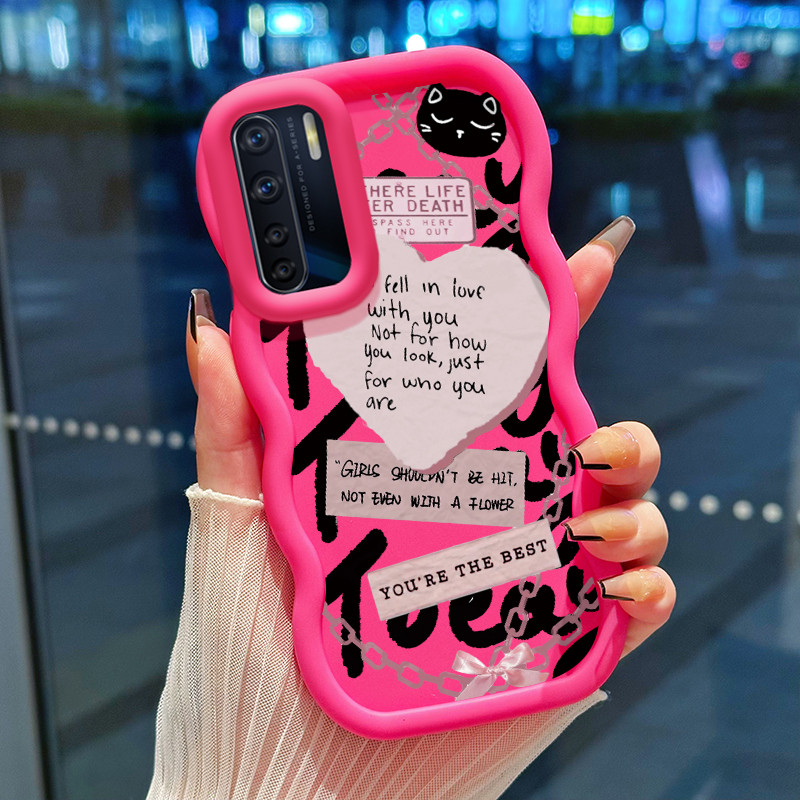 Casing Untuk OPPO A91 F15 Reno 3 Case Casing pelindung motif teks dan hati yang cantik Silikon HP Ka