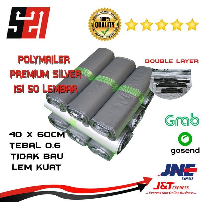 

5WUM Polymailer Silver 40X60 Semi Glossy 50 Lembar Double Layer Bahan Tidak Bau Lem Kuat