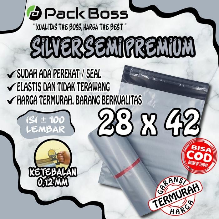 

5WUM 28X42 Silver Semi Premium Polymailer Packboss Packaging Online Ada Perekat Kuat