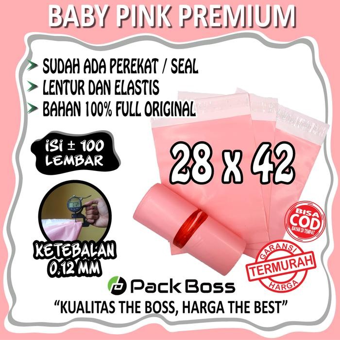 

5WUM Polymailer Packboss 28X42 Baby Pink Premium Tebal Kuat Halus Dan Ada Perekat