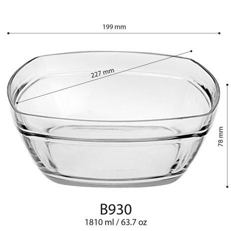 N6VA Mangkok Kaca Kotak 20Cm / Mangkok Sayur / Mangkok Buah / Mangkok Bening