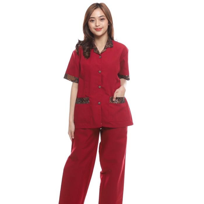 [Sandrina] Baju Seragam Suster, Baby Sitter Wanita Kombinasi Batik