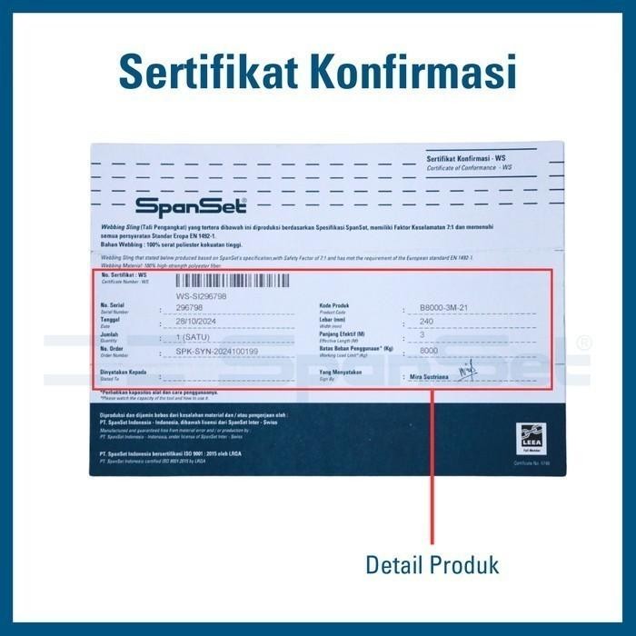 

[B2000-6M] Spanset Webbing Sling Double Ply 2 Ton X 6 Meter, Safety Factor 7:1, Tali Angkut & Angkat
