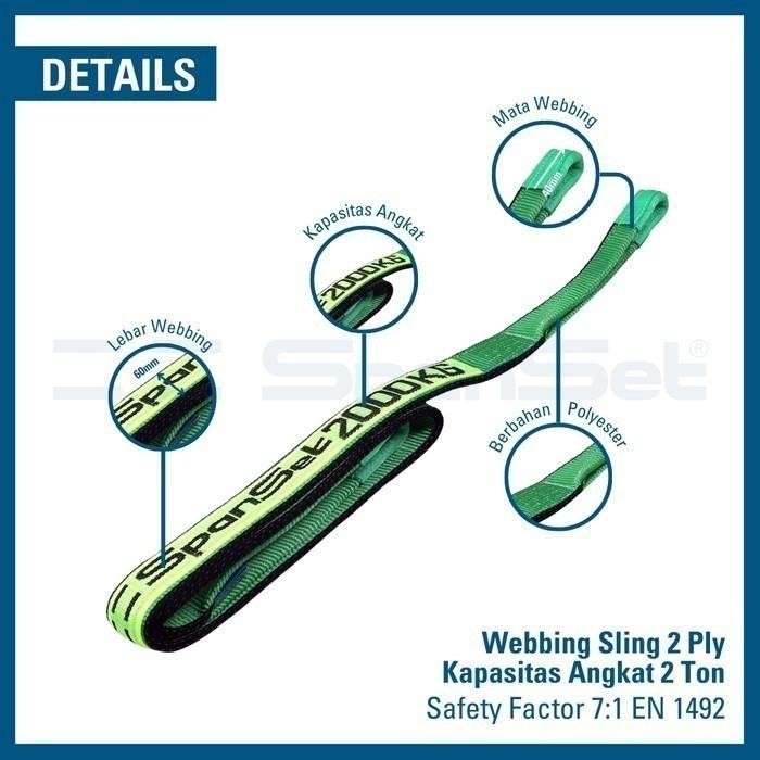 

[B2000-7M] Spanset Webbing Sling Double Ply 2 Ton X 7 Meter, Safety Factor 7:1, Tali Angkut & Angkat