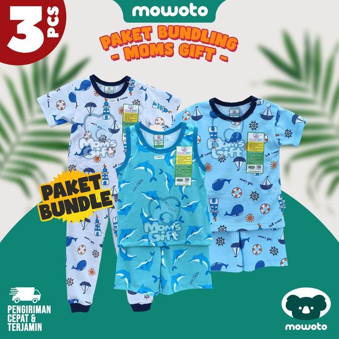 Mowoto [ Paket Bundling ] Setelan Anak Moms Gift Motif Print Baju Anak Perempuan Anak Laki Laki