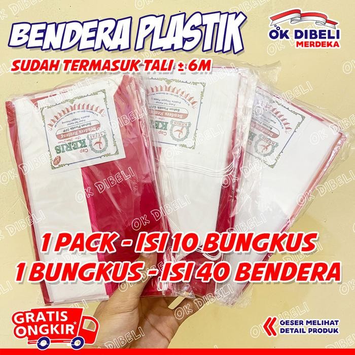 Cuci Gudang Termurah Bendera Plastik Segitiga + Tali Panjang 6Meter Merk Cap Keris Bendera
