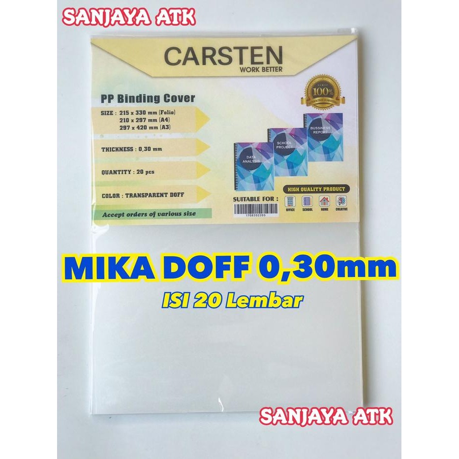 

Baru Cover Mika Jilid Doff / PP Pasir 0.30mm Folio Isi 20 Lembar