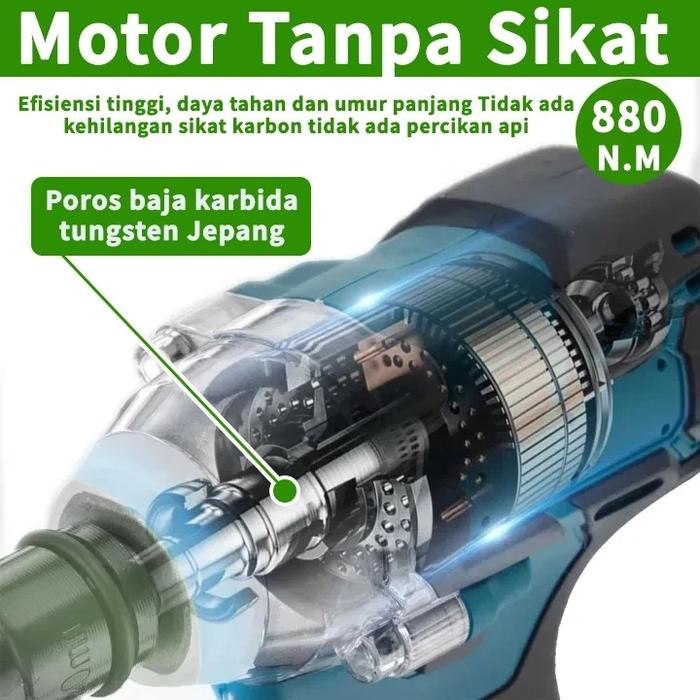 Mesin Bor 2Baterai Cordless Impact Wrench Impact Baterai Mesin Bor Untuk Baut Impact Brushless