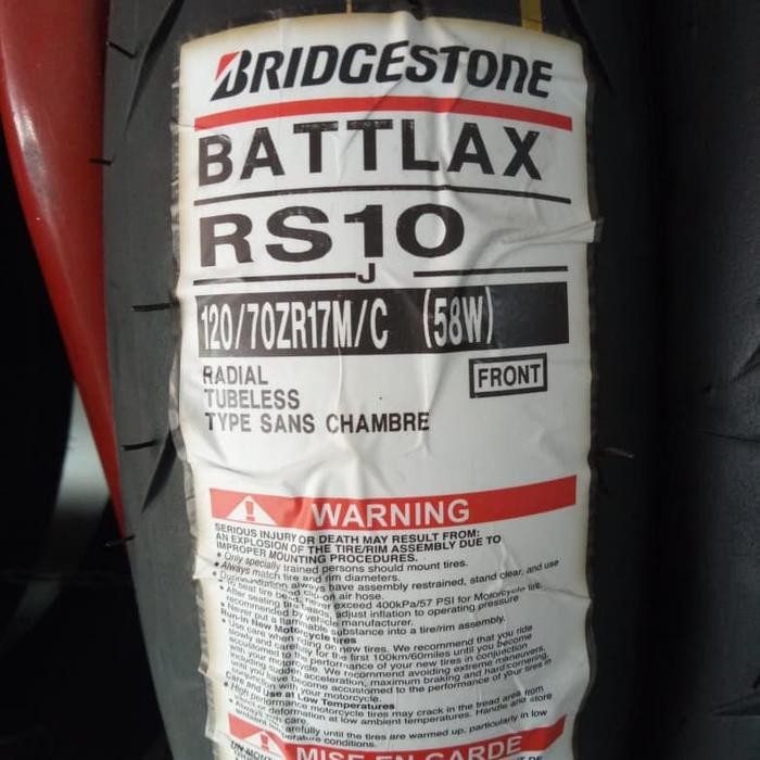 Ban Luar Bridgestone Battlax Rs -10 Ukuran 120/70 -17 Battlax Tubeles