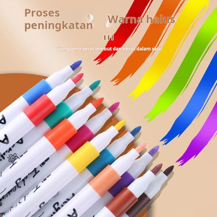 

Spidol Akrilik Berbasis Air Anak-anak 24 Warna 12 Warna Pena Cat Air Kuas Doodle Tahan Air -