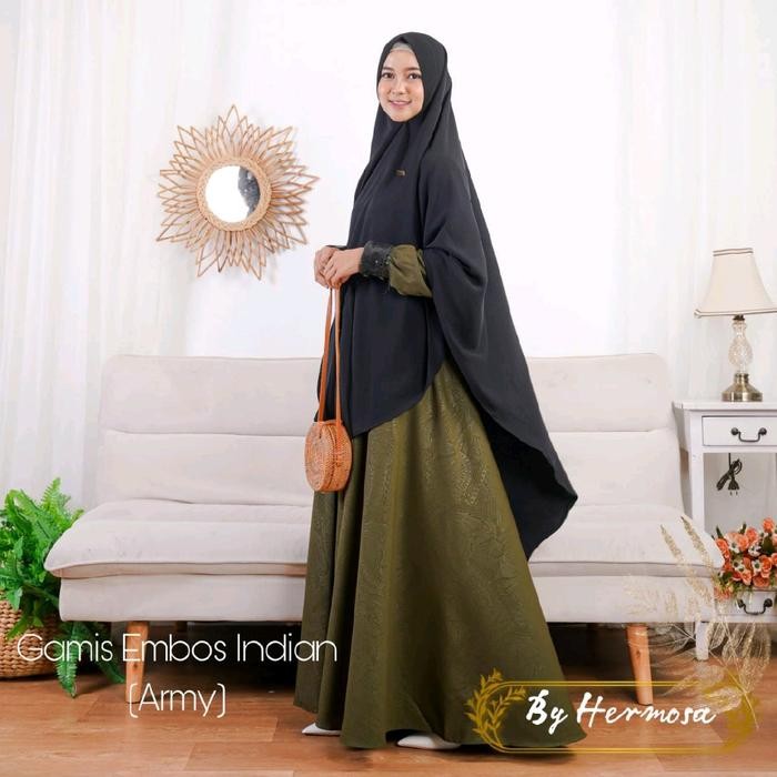 (Hermosa)Gamis Embos Indian Hermosa Warna Army/Gamis Lebaran Army/Gamis Embos Army/Gamis Hermosa