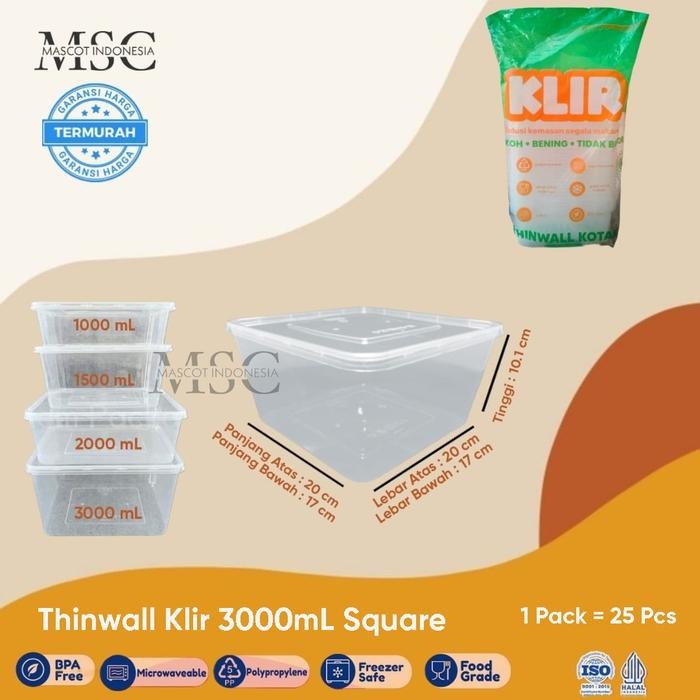 JT Thinwall Square 3000mL Merk Klir Thinwall Plastik 3000mL