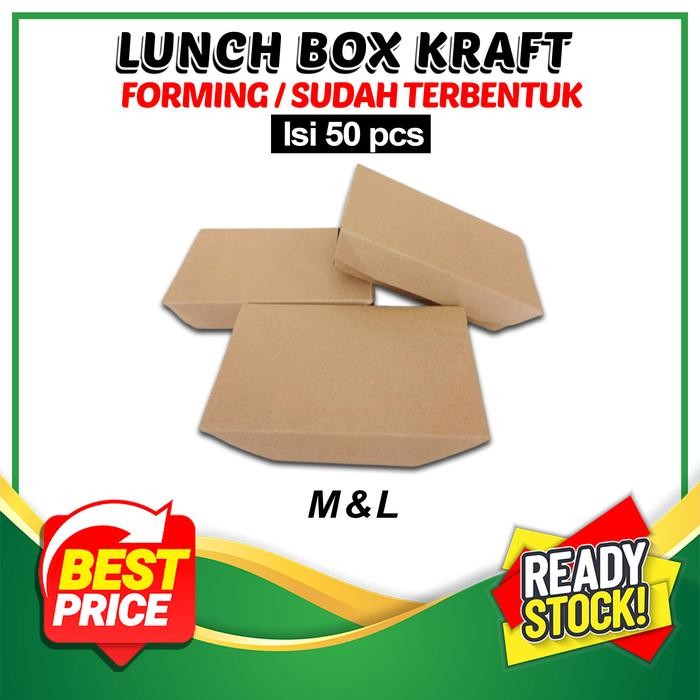 JT [ISI 50pcs] Paper Lunch box Kraft Forming (Sudah Terbentuk) / M & L