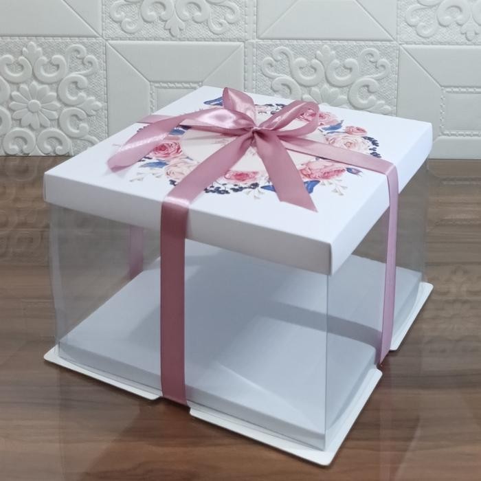 JT Cake box mika 22x22x15 cm kotak kue tart transparant.