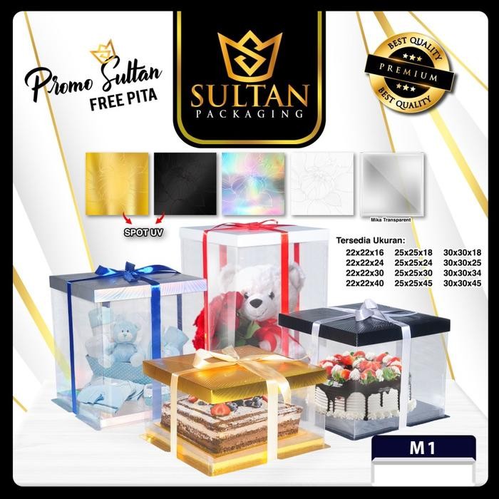 JT Kotak Kue Mika Cake Box Transparan Dus Hadiah - Tutup Hologram 25x25