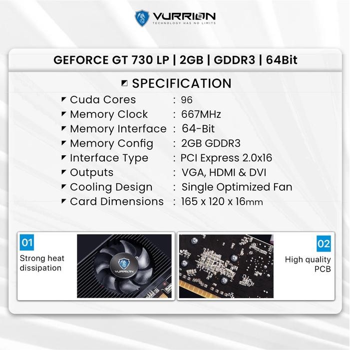 VGA CARD / VGA NVIDIA VURRION GT730 / GT730 LP 2GB GDDR3 64-BIT
